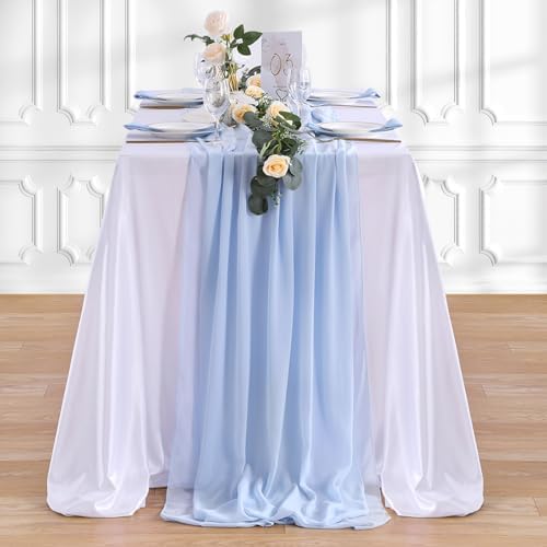 10 Pieces 10Ft Chiffon Table Runners Blue Sheer Rustic Wedding Table Runner Elegant Bridal Party Decorations 27x120 Inches - Image 5