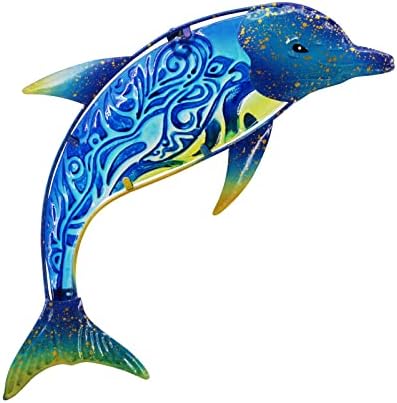 John's Studio Dolphin Wall Decor Outdoor Metal FIsh Sea Hanging Art Glass Sculptures Home Ocean Theme Decorations for Living Room, Bedroom, Yard, Fence and Patio - 17.5 Inches by JohnsStudio