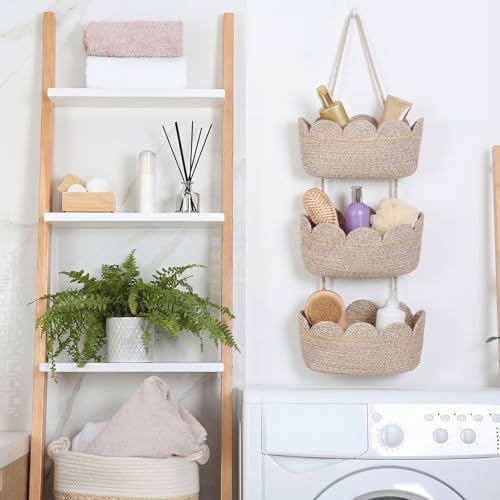 The Door Hanging Basket 3 Tier Scalloped Hanging Storage Basket, Brown - Image 4