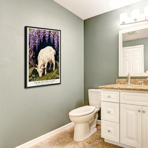 Chinese Lunar Year of the Goat Art Poster – White Goat Under Wisteria Arch Aesthetic Home Decor Posters for Room Wall Art and Apartment 12X18 in Wrapped Framed - Image 5