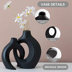 Liotww Black Ceramic Home Decor Vases Shaped Hollow Set of 2 - Image 3