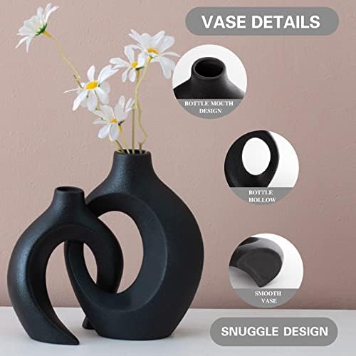 Liotww Black Ceramic Home Decor Vases Shaped Hollow Set of 2 - Image 3