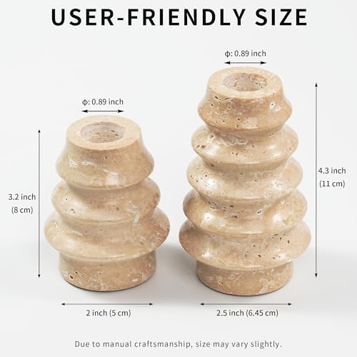 Travertine Marble Candlestick Holders - Set of 2 Stone Candle Sticks Holder Tree Decor, Decorative Modern Candle Stands for Taper Candles - Image 2