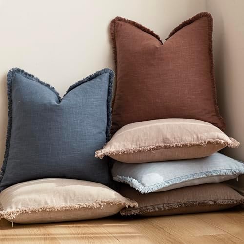 Foindtower Decorative Linen Fringe Throw Pillow Covers 26×26 Inch,Sky Blue - Image 6