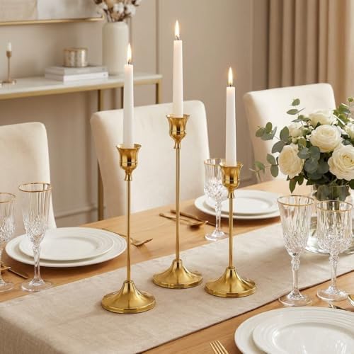 10 Sets Candle Holder Brass Metal Candlestick Holders -Vintage Modern Metal Taper Candle Holders, Decorative Centerpiece for Table Mantel, Wedding Kitchen Home Decor, Wedding Gift,30Pcs - Image 2
