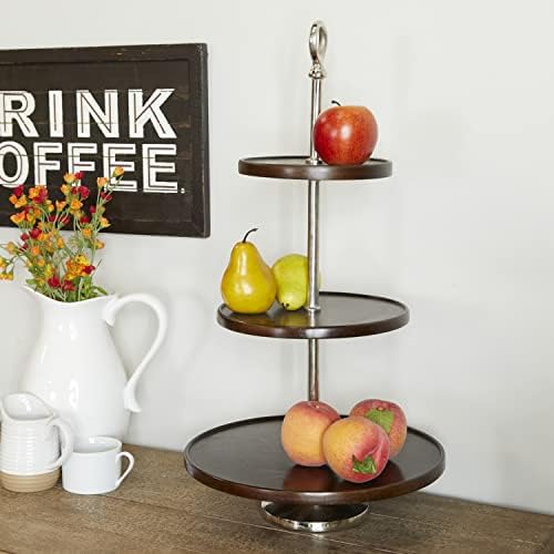 Deco 79 Modern Mango Wood Tiered Server, 14" x 14" x 25", Dark Brown - Image 2
