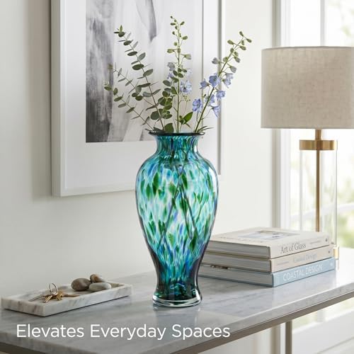 Turquoise Hand Blown Glass Vase 11.8" Tall Beautiful Designer Flower Vase - Image 3