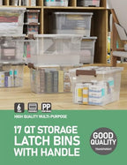WYT 6 Pack 17qt Clear Plastic Storage Bin with Lid and Latching Buckles, Stackable Tote Organizing Box with Handle - Image 5