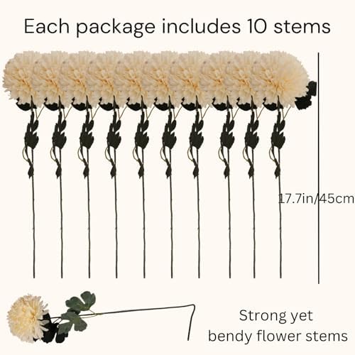 RyddeligHome Large Kiku Flower Beige 10 Stems, Neutral Home Decor - Image 5