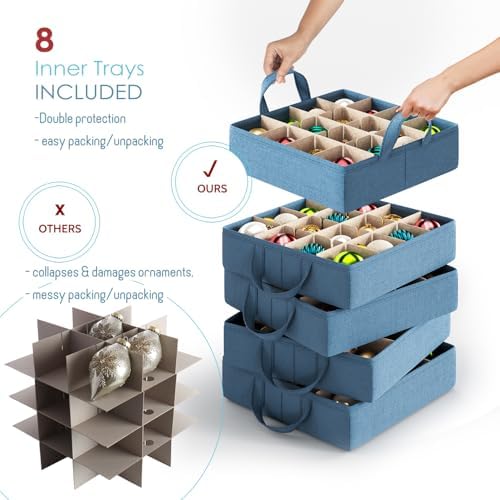Hearth & Harbor Large Christmas Ornament Storage Box With Adjustable Dividers - Ornament Storage Container For 128 Holiday Ornaments or Decorations - Image 2