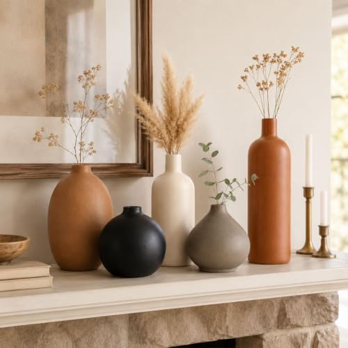 Ceramic Vase Set of 5, Modern Vases Home Decor, Neutral Decorative Vases for Pampas Grass Dried Fresh Flowers, Small Vase Set for Living Room Kitchen Bedroom Bathroom Entryway Mantel Decor - Image 7