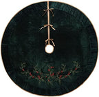 X.Sem Holly Leaf Embroidered Velvet Christmas Tree Skirt with Pleat Velvet Border 50'' (Dark Green, 50 inch) - Image 3