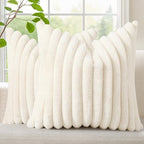 decorUhome Fall Faux Fur Throw Pillow Covers 24x24 Set of 2 Cream White by decorUhome