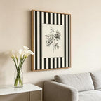 Yellow Framed Stripes Flower Canvas Wall Art Large Black White Striped Floral Painting Decor Pictures Vintage Sketch Plant Orchid Bedroom Living Posters Prints for Corridor Kitchen Room Decoration - Image 6