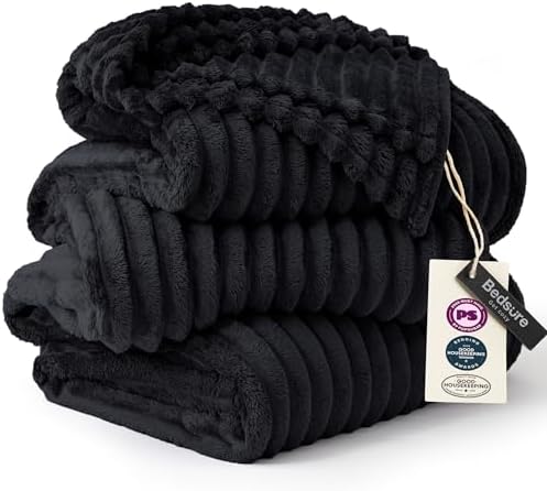 Bedsure Extra Soft Large Fleece Blanket for Bed Black 120"x120" by BEDSURE