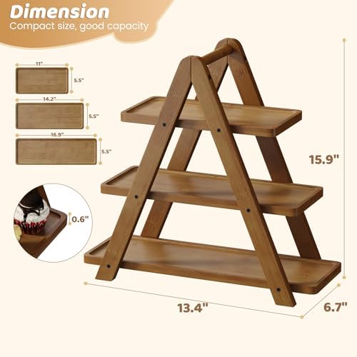 3 Tier Serving Tray, Wooden Cupcake Stand, and Towers Serving Tray for Party Food, Farmhouse Serving Platter, Decorative Tray, Decor Dessert Display Set, Tiered Tray Stand - Image 5