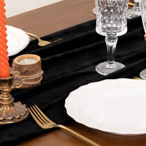 4 Pack Black Velvet Table Runner Cloth Fall Luxurious Wedding Party Decor - Image 4