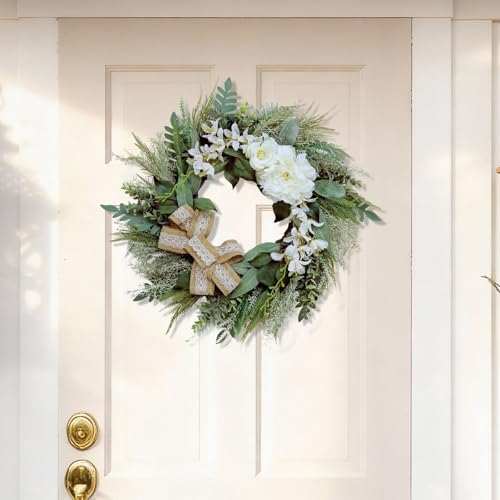 Petalivebloom 22-Inch Eucalyptus Wreath with Lace Bow for Front Door - Image 5