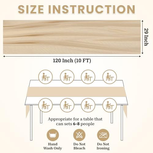 MDS Pack of 10 | Champagne Gold | 10ft Chiffon Table Runner 29x120 Inches Long Romantic Rustic Sheer Gauze Runner for Wedding Bridal Shower Birthday Banquets Engagement Spring Easter Boho Decorations - Image 3
