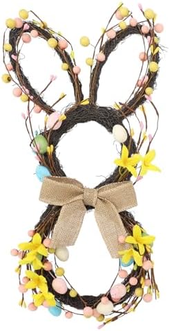 19.6 Inch Easter Bunny Wreaths for Front Door, Easter Bunny Wreath Spring Bunny Shaped Artificial Flower Band with Colored Eggs Berries for Front Door Wall Home Window Decor by ArtificialPlants