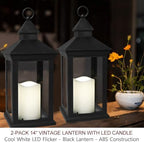 2-Pack 14" Candle Lanterns Outdoor Waterproof Decorative Flickering Lights with Timer - Cool White Decorative Indoor LED Lanterns Battery Operated - Image 2