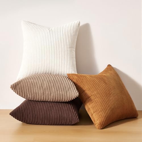 Topfinel Gold Brown Gradient Fall Pillow Case Rustic Throw Pillow Covers 22x22 Inch Set of 4 Soft Farmhouse Corduroy Striped Decorative Cushion Cover for Sofa Couch Living Room Bedroom - Image 5