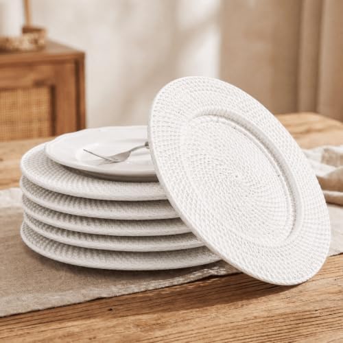 4 Pack Woven Round Rattan Chargers 13 Inch, White - Image 6