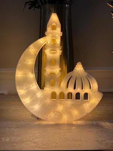 Light up Mosque - Ramadan Festival Lighted Window Decorations Light-up Signs for Wall Decor for Home Design Muslim Luxury Rich Look New Year Eid-al-Adha Golden - Image 2