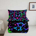 Erosebridal Cartoon Cat Bedding, Black Cat Comforter Set for Kids Girls Boys Teens, Ombre Glowing Neon Stars Down Comforter, Kawaii Kitten Duvet Insert, Gradient Galaxy Quilt, Queen - Image 5