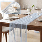 Light Blue 10 Pcs Pearl Gauze Table Runner 120 Inch 10ft Pearl Sheer Tulle Table Cloth Centerpieces for Home Wedding Birthday Bridal Baby Shower Party Favor Holiday Dining Decorations - Image 3
