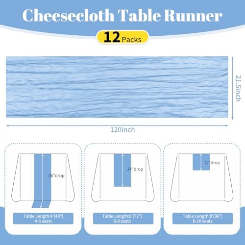 12 Pack Light Blue 10Ft Cheesecloth Table Runner - Image 2