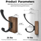Coat Hooks Wall Mount: Walnut Wood Heavy Duty Wall Hooks, 4Pcs Double Hooks - Image 2