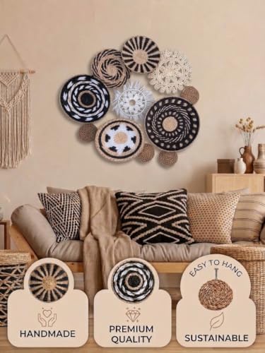11-Piece (Retro) Boho Wall Basket Decor – Handmade Woven Wall Baskets, Bohemian Farmhouse Wall Art, Rustic Hanging Basket Set for Living Room, Bedroom & Kitchen Summer decoration - Image 4