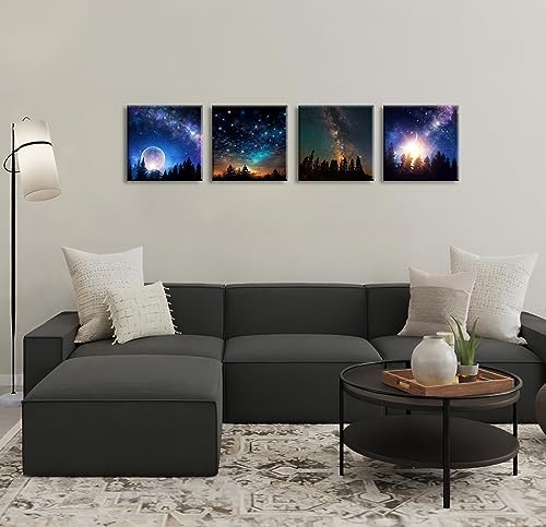 DJSYLIFE Galaxy Nebula Canvas Wall Art for Boys Room, 12x12 Inch 4-Panel - Image 6