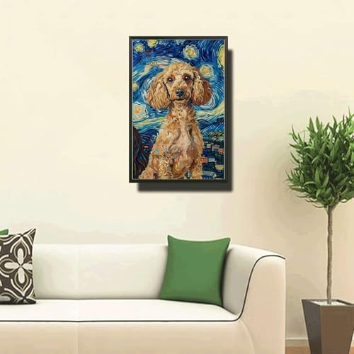 Metal Sign Tin Sign Vintage Wall Art Poodle Starry Night Poodle Chic Poodle in Night for Home Salon and Seasonal Celebrations Waterproof Aluminum 12×16 Inches with Metal Frame - Image 2