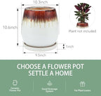 10.3 Inch Ceramic Glaze Plant Pot with Saucer, Flower Pots with Drainage Hole Mesh Net (Hemp-White) - Image 5