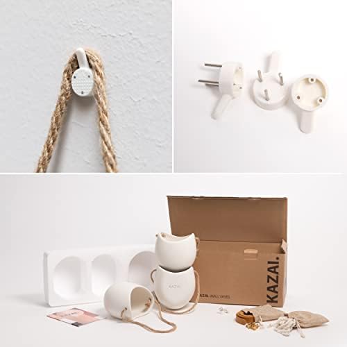 Kazai. Wall Planters -Ellie- | Hanging Ceramic Plant Pots 3 Pieces | Wall Decoration for Indoors, Balcony and Garden | Cream (Matte) - Image 6