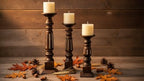 Pillar Candle Holders Set of 3, Candle Holders for Pillar Candle,Mango Wood Candle Holder for Coffee Dining Table, Wedding, Christmas, Halloween, Home Decoration,Brown - Image 4