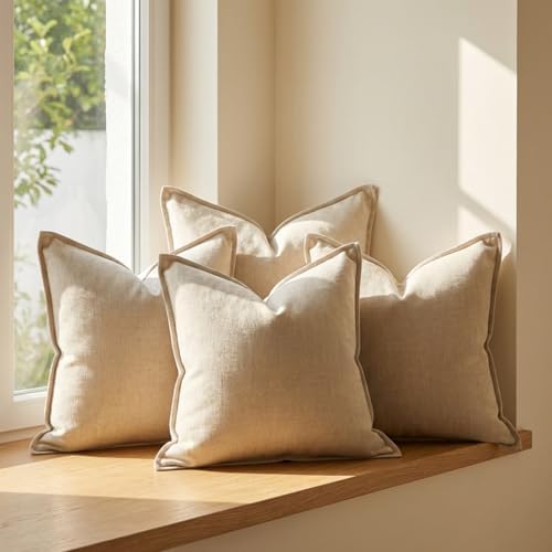 4 Pack 20x20 Inch Linen Pillow Covers Decorative Neutral Linen Throw Pillows Cases, Soft Rustic Cushions Boho Farmhouse Pillowcases for Bed Sofa Living Room Spring Decor(Beige) - Image 6