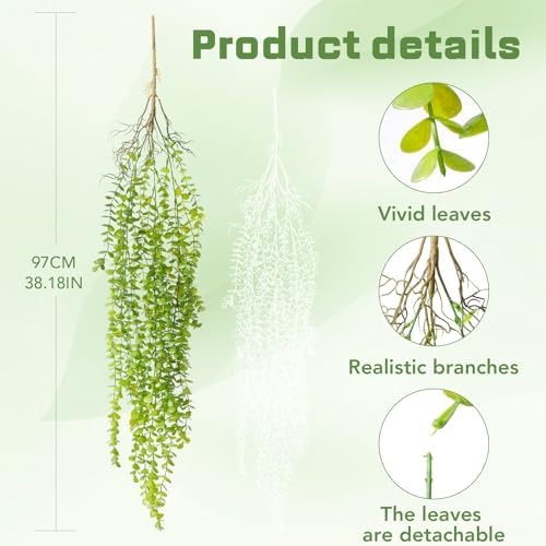 dallisten 4 Pack Fake Hanging Plants, 38" Artificial Hanging Eucalyptus Plants Greenery Vines UV Resistant Faux Trailing Plants for Indoor Outdoor Wall Shelf Porch Boho Home Patio Decor(4PCS Green) - Image 3