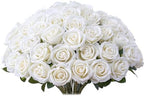30 PCS Fake White Roses, Artificial White Flowers Bulk, Silk Faux Roses by Jefuzh