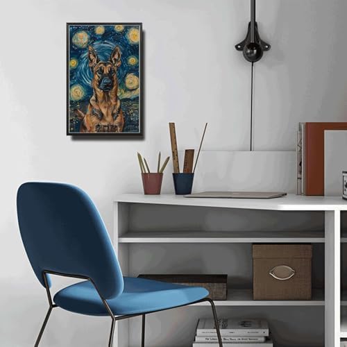 Metal Sign Vintage Tin Sign Belgian Malinois Starry Night Guardian Watchful Malinois in Sky for Home Security Spaces and Seasonal Displays Rustproof Aluminum 6×8 Inches with Metal Frame - Image 5