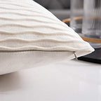 DEZENE Beige Couch Pillow Covers: Pack of 2 24x24 Inch Vertical Ripple Striped Velvet Square Throw Pillow Cases for Couch Sofa Bed Living Room Home Decor - Image 7