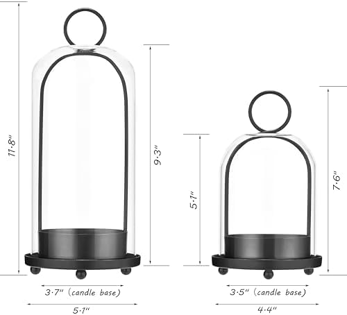 Hurricane Candle Holders Set of 2, 5" & 4" Metal and Glass Candle Lantern with Clear Dome for Pillar Candle, Wedding & Christmas Table Centerpiece, Farmhouse Home Decor (Black, Large & Small) - Image 3