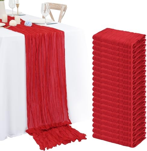 20 Pack Red Cheesecloth Table Runner 120 Inch 10FT Rustic Boho Gauze Cheese Cloth Table Runner for Wedding Party Baby Shower Thanksgiving Christmas Decoration by Lumaycens
