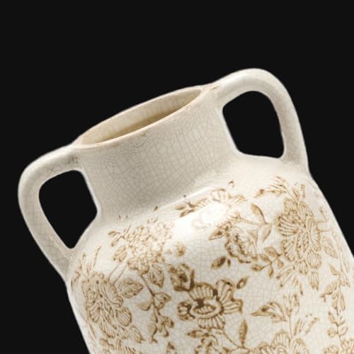 Vintage Flower Vase with Handles, Ceramic Utensil Holder, Decorative Vase Chinoiserie Decor Rustic Farmhouse Retro Floral Vases for Table Bookshelf Mantel Kitchen Living Room - 6.7” Brown 017 - Image 5