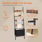 HOOBRO Blanket Ladder with Basket, 17.3" L x 74" H, Towel Rack with Hooks, Blanket Holder Rack, Decorative Ladder Shelf, Drying and Display Rack for Bathroom, Living Room, Rustic Brown BF111CJ01 - Image 6