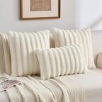 FUTEI Pack of 2 Faux Mink Fur Throw Pillow Covers 24x24 Inch, Cream White - Image 5