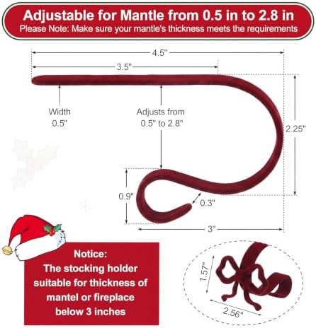 6 Pcs Burgundy Red Bow Stocking Hangers for Mantle - Image 2