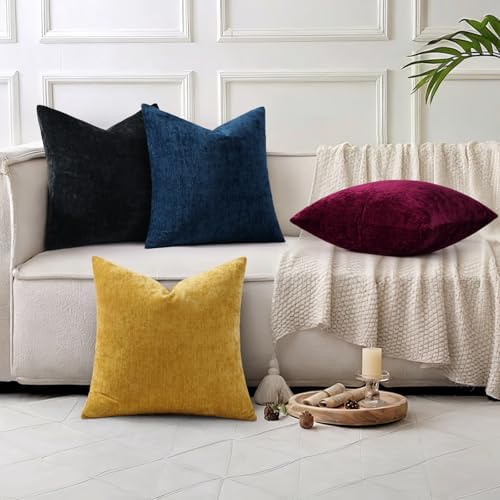 decorUhome Soft Chenille Navy Blue Throw Pillow Covers 22X22 Set of 2 - Image 4